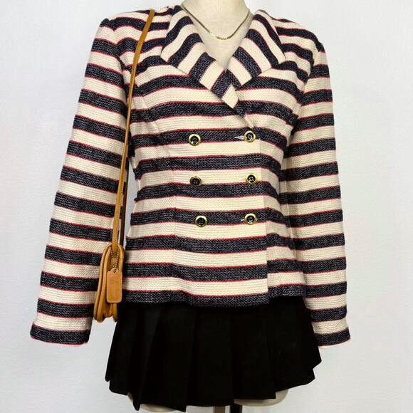 Cabi Nautical Striped Blazer Jacket Navy Red White Double Breasted Preppy Small - Picture 2 of 8